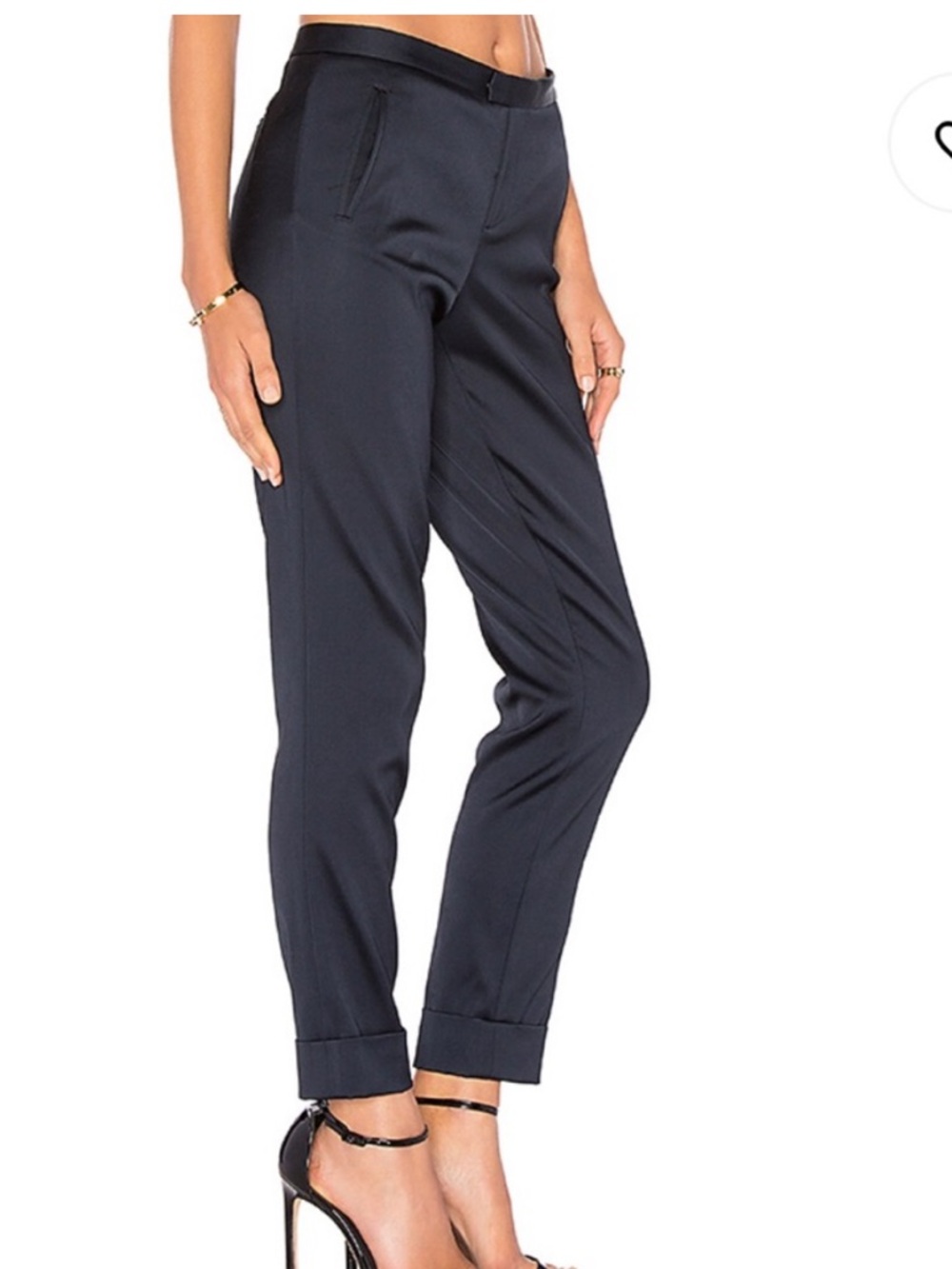 ATM Anthony Thomas Melillo Navy Blue Satin Cropped Cuffed Dress Pants‎